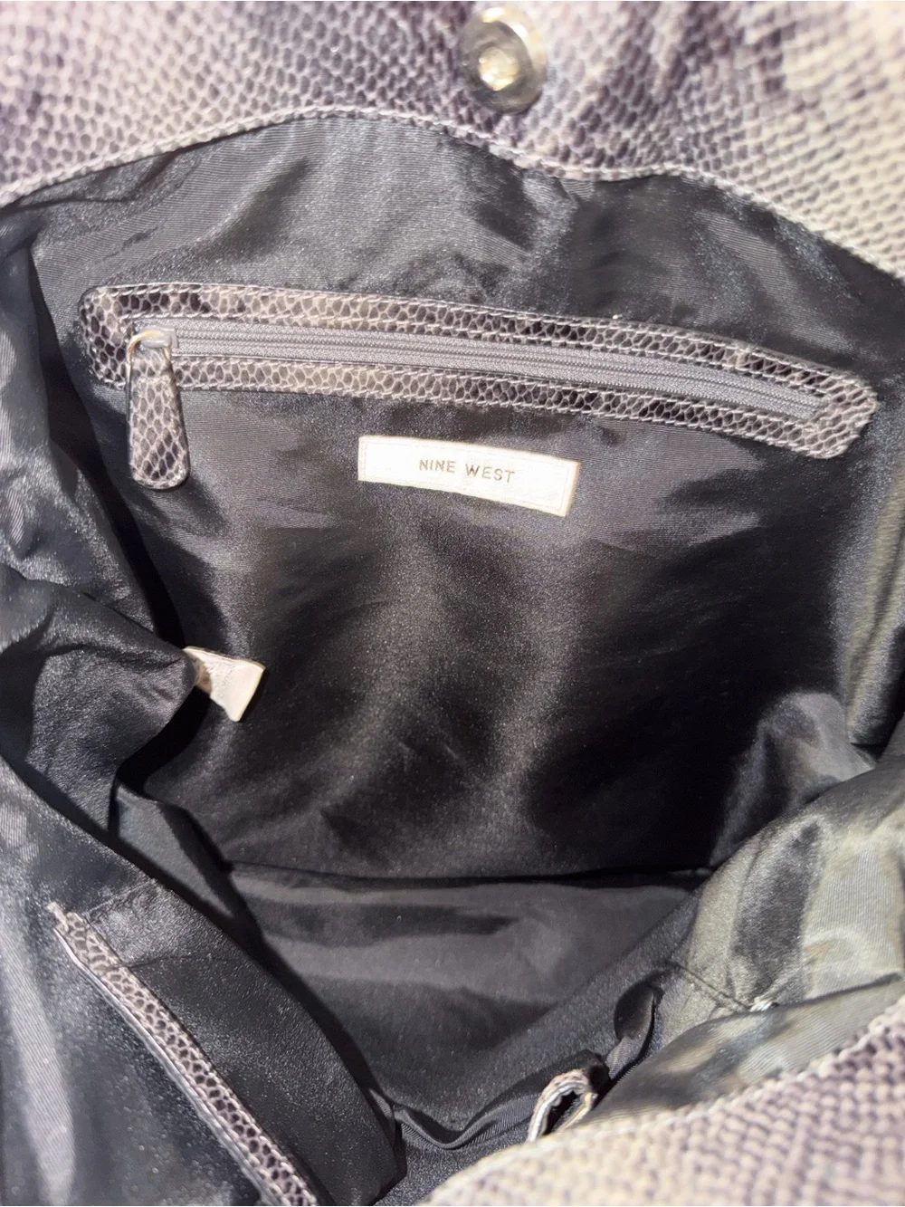 🩶 Nine West Metallic Faux-Snake Ruched Tote